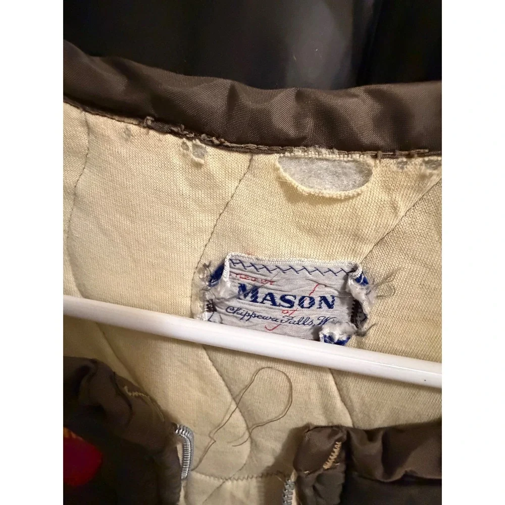 Mason Chippewa Falls Quilted Hunting Vest Brown Michigan Patches Kids‎ L VTG